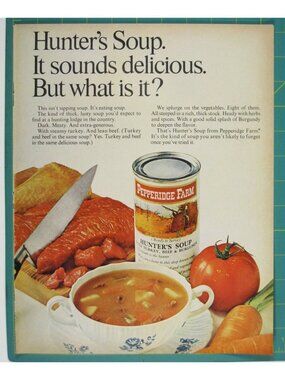 Print Ad Pepperidge Farm Hunters Soup Turkey Beef Vintage 1967 Recipe Kitchen